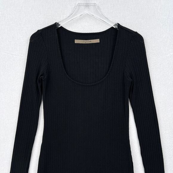 ENZA COSTA Long Sleeve Dress Womens Medium Black Scoop Stretch Rib Knit NEW - Picture 3 of 14